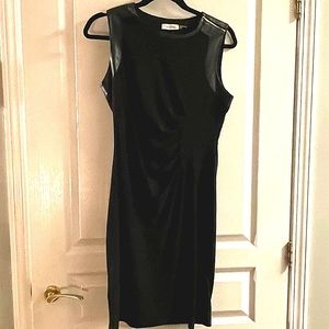 Calvin klein slinky black dress with leather inserts